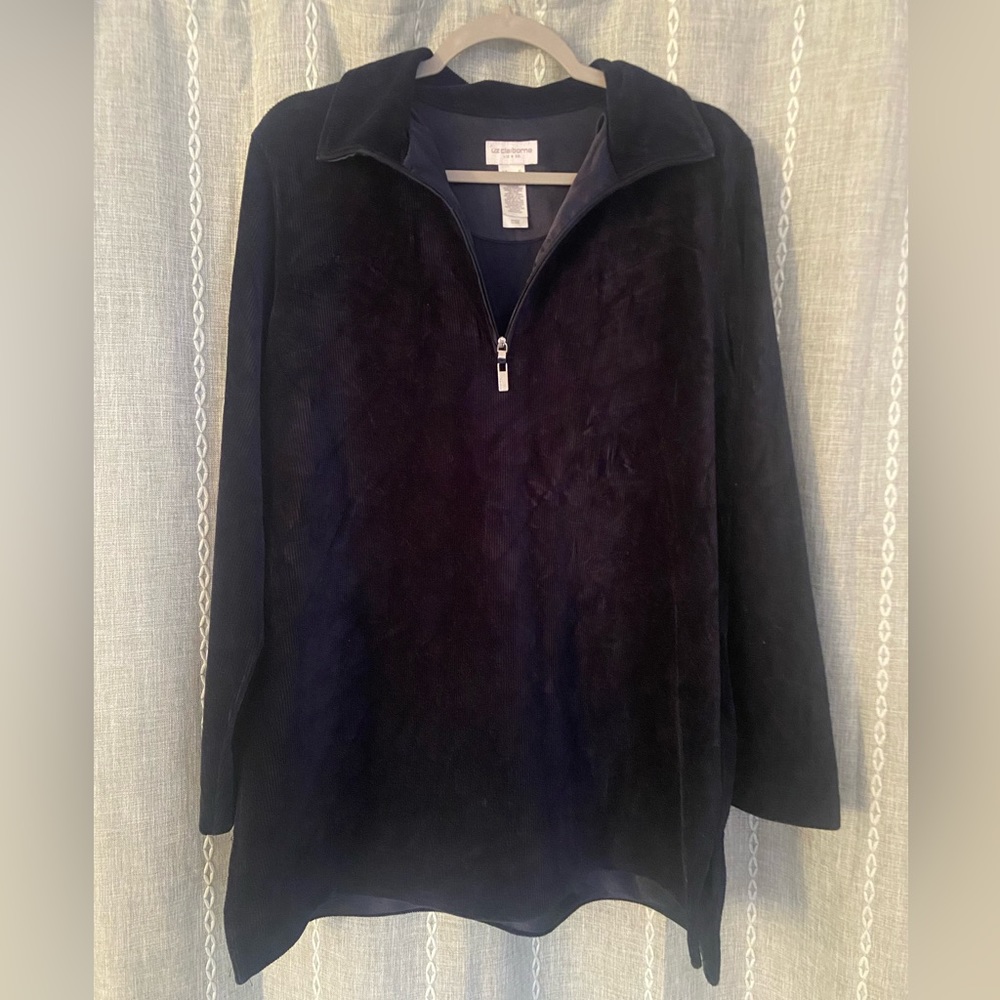 Liz Claiborne Navy Velour Quarter Zip XL